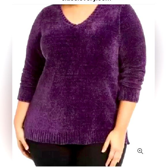 Karen Scott | Plus Size V-Neck Chenille Sweater. Available sizes 0X,1X,2X 3X - Picture 4 of 4